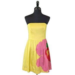 Lilly Pulitzer Strapless Dress Cotton Bright Bold Flower